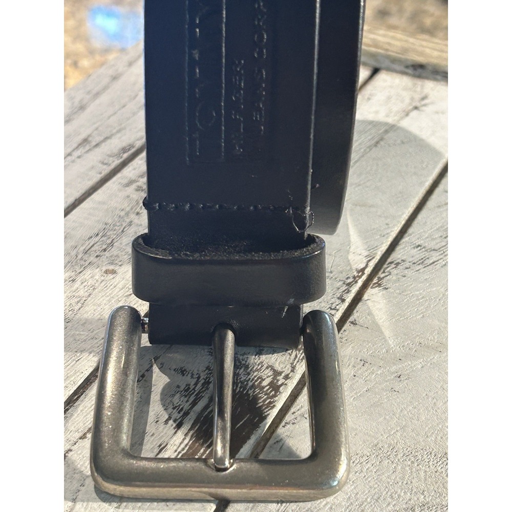 TOMMY HILFIGER‎ BLACK GENUINE LEATHER BELT Men’s 42 Made in USA Nickel Buckle